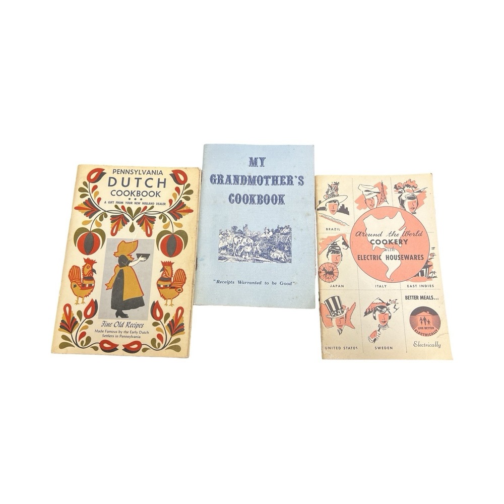 Vintage Cookbook Lot Of 3 PA Dutch 1960, Grandma 1977, Around The World 1962